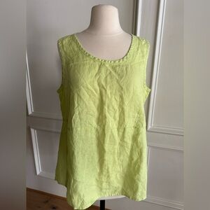 FLAX Light Yellow/Green Linen Tank Top